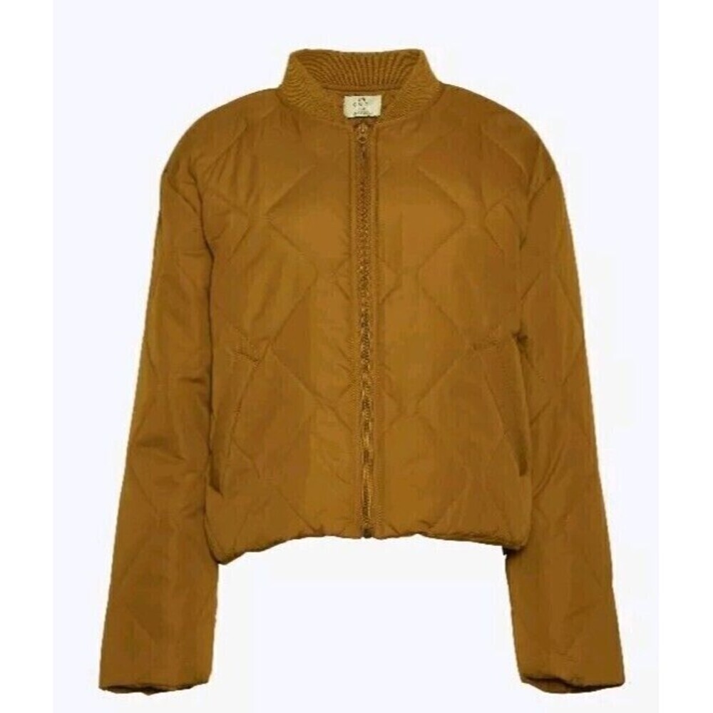 Cozi Puffer Jacket Women Size Large Lightweight Brown Full Zip Bomber Style